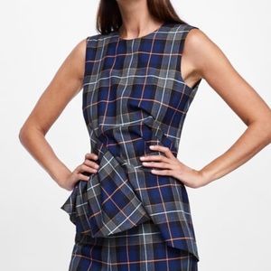 ZARA Pleated Plaid Top with tags